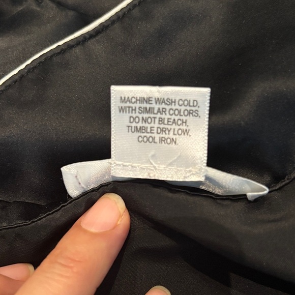 Natori Black Satin Pajama Set with White Trim - Picture 8 of 8